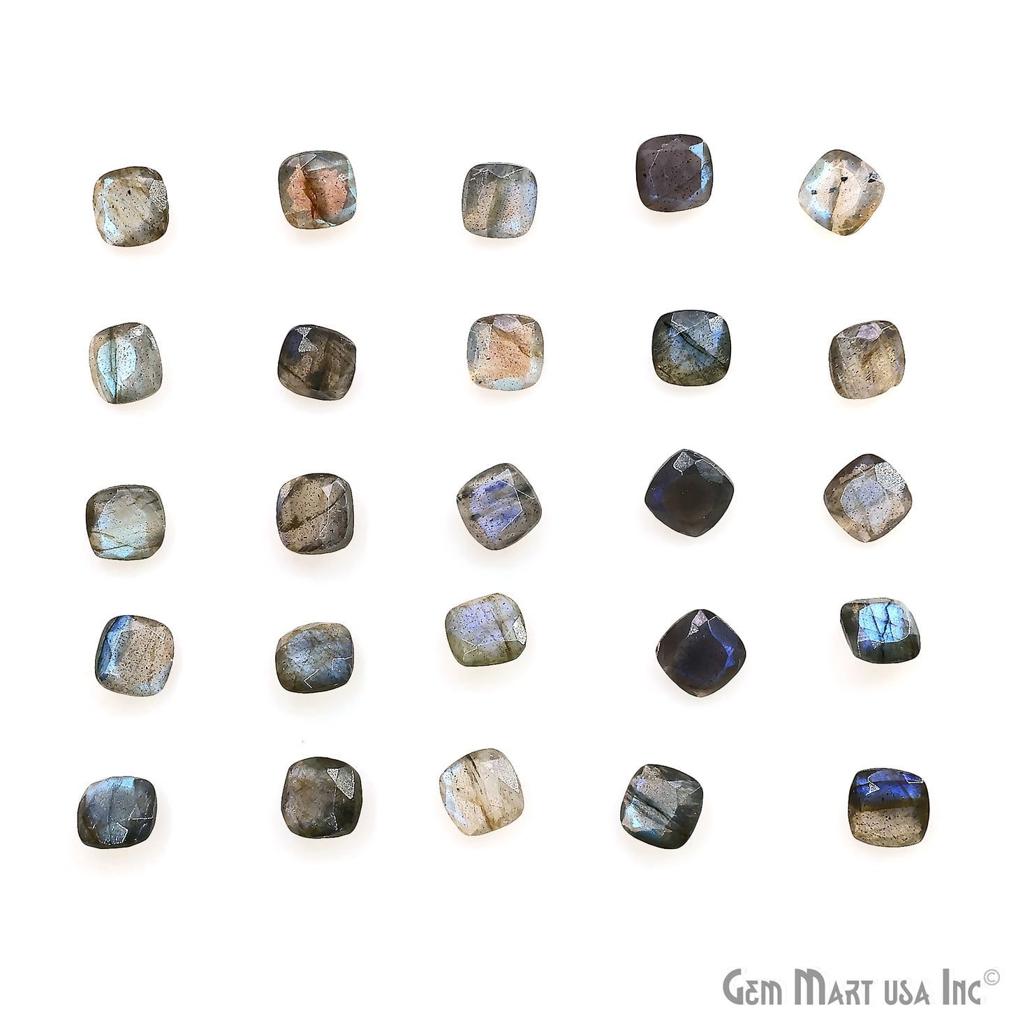 Labradorite Wholesale Gemstones, 100% Natural Semi-Precious Gems, Blue Flash Faceted Loose Gems, 7mm, Cushion, 5PC Lot