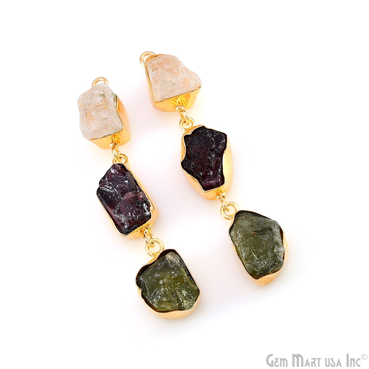 Rough Gemstone Bezel Setting 55x8mm Gold Plated Long Dangle Earring Pair Connectors