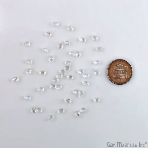 5Ct Rainbow Moonstone Pears Cabochon AAA+ Quality Blue Flash Tiny Gems 3x5mm