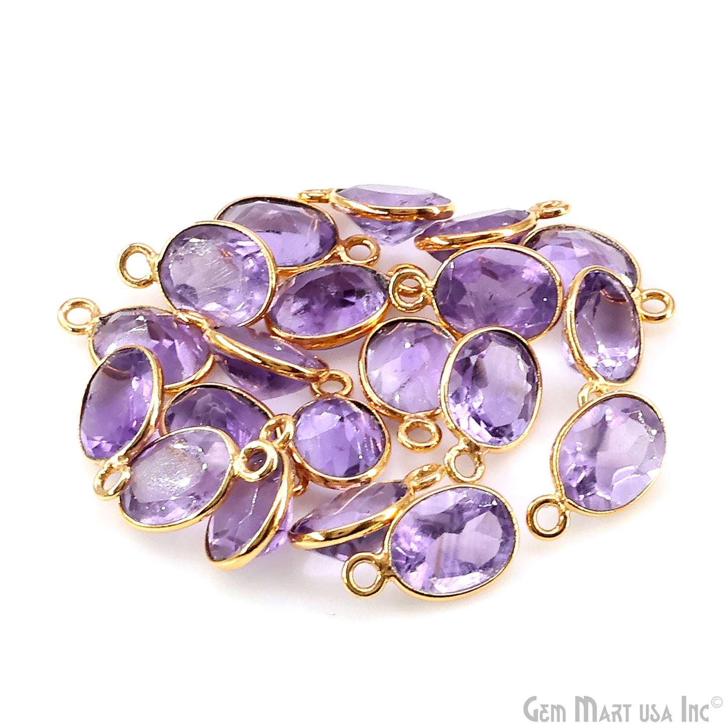 Oval 7x9mm Brilliant Cut Gold Plated Bezel Single Bail Connector