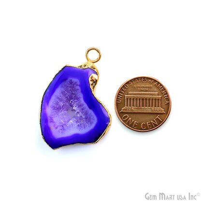 Purple Agate Geode Druzy 1-2 Inch Single Bail Gold Electroplated Gemstone Connector