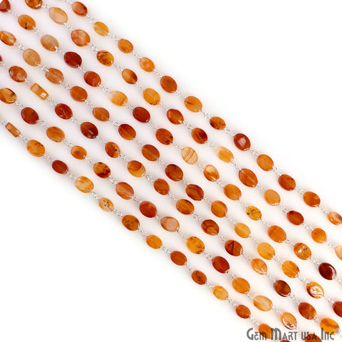 Carnelian Tumbled Beads 12x5mm Silver Plated Wire Wrapped Rosary Chain