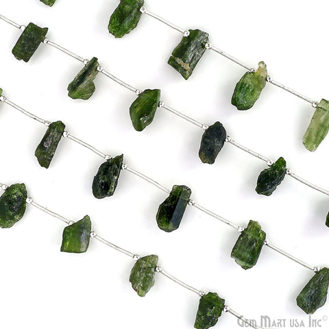 Green Apatite Rough Beads, 9.5 Inch Gemstone Strands, Drilled Strung Briolette Beads, Free Form, 12x20mm