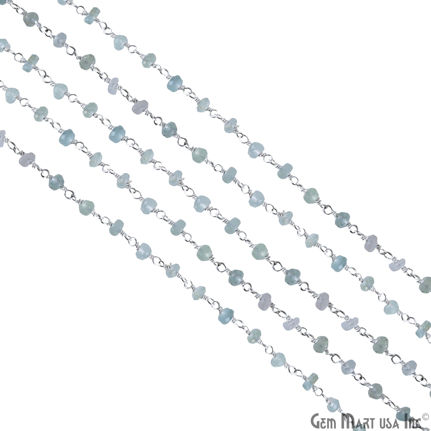 Aquamarine Faceted 4-5mm Silver Plated Wire Wrapped Rosary Chain