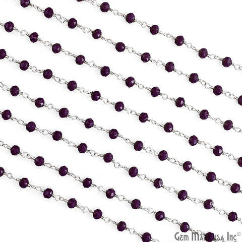 Purple Jade 4mm Faceted Beads Silver Wire Wrapped Rosary
