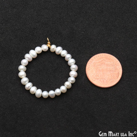Freshwater Pearl Round Shape 32x28mm Gold Wire Wrapped Beaded Hoop Connector