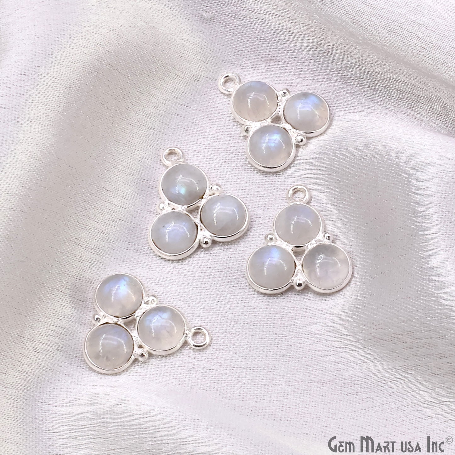 Rainbow Moonstone Gemstone 16x13mm Prong Setting Silver Plated Component Connector