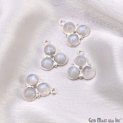 Rainbow Moonstone Gemstone 16x13mm Prong Setting Silver Plated Component Connector