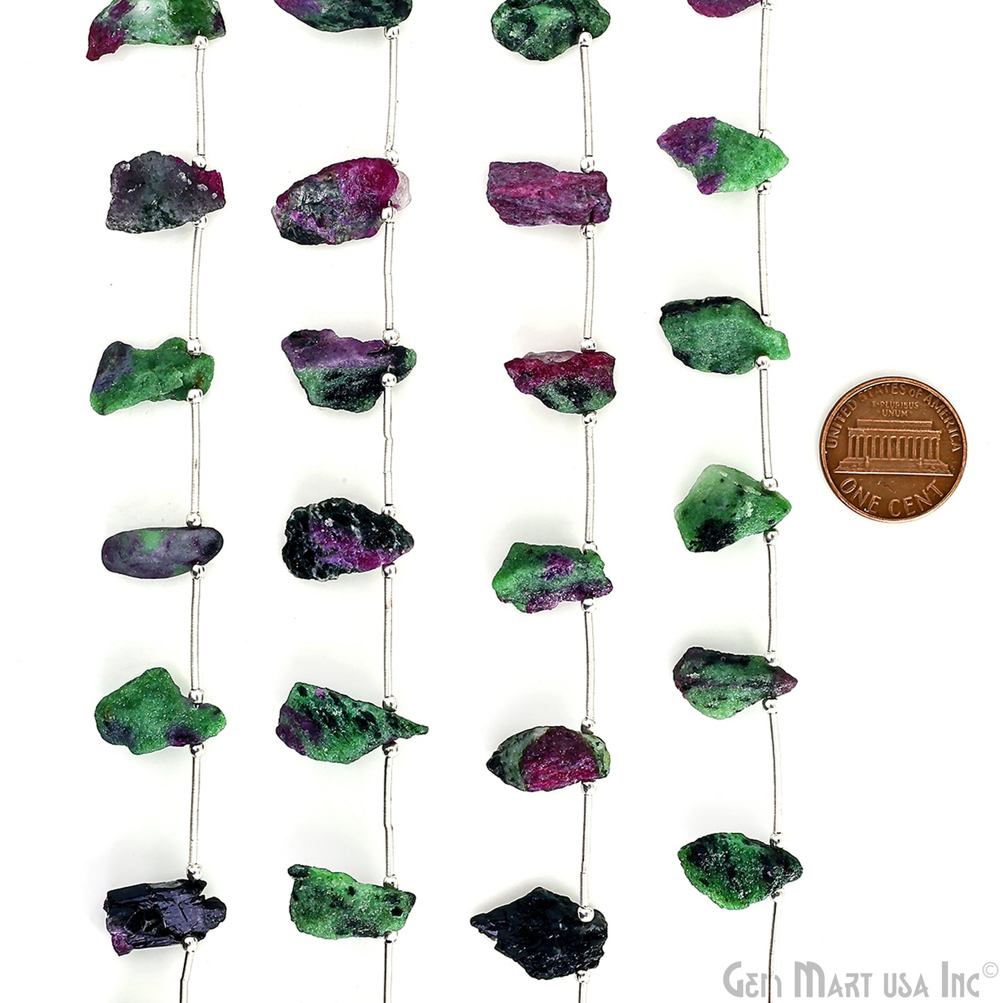 Ruby Zoisite Rough Beads, 9.5 Inch Gemstone Strands, Drilled Strung Briolette Beads, Free Form, 12x20mm