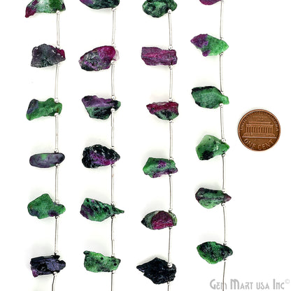 Ruby Zoisite Rough Beads, 9.5 Inch Gemstone Strands, Drilled Strung Briolette Beads, Free Form, 12x20mm