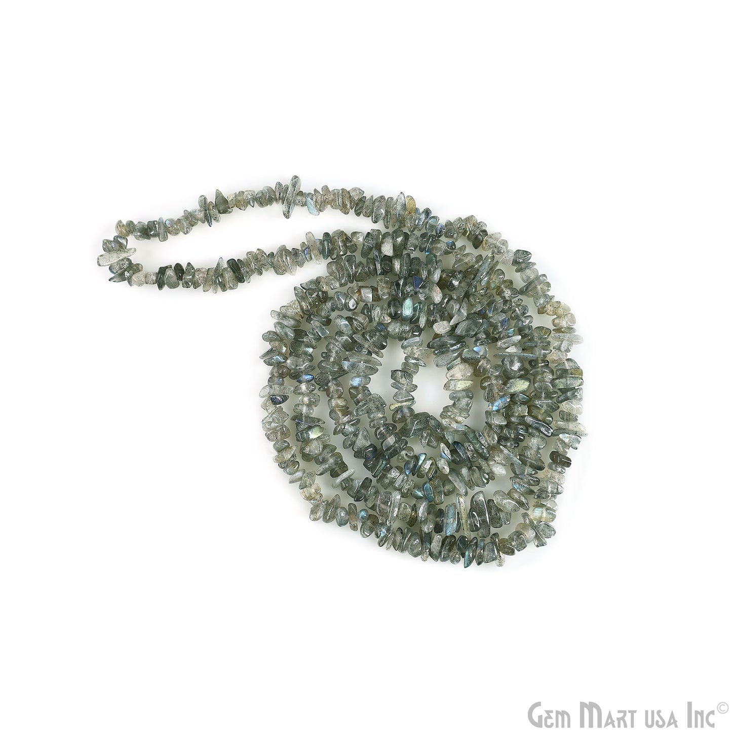 Labradorite Chip Beads, 34 Inch, Natural Chip Strands, Drilled Strung Nugget Beads, 3-7mm, Polished, GemMartUSA (CHLB-70001)