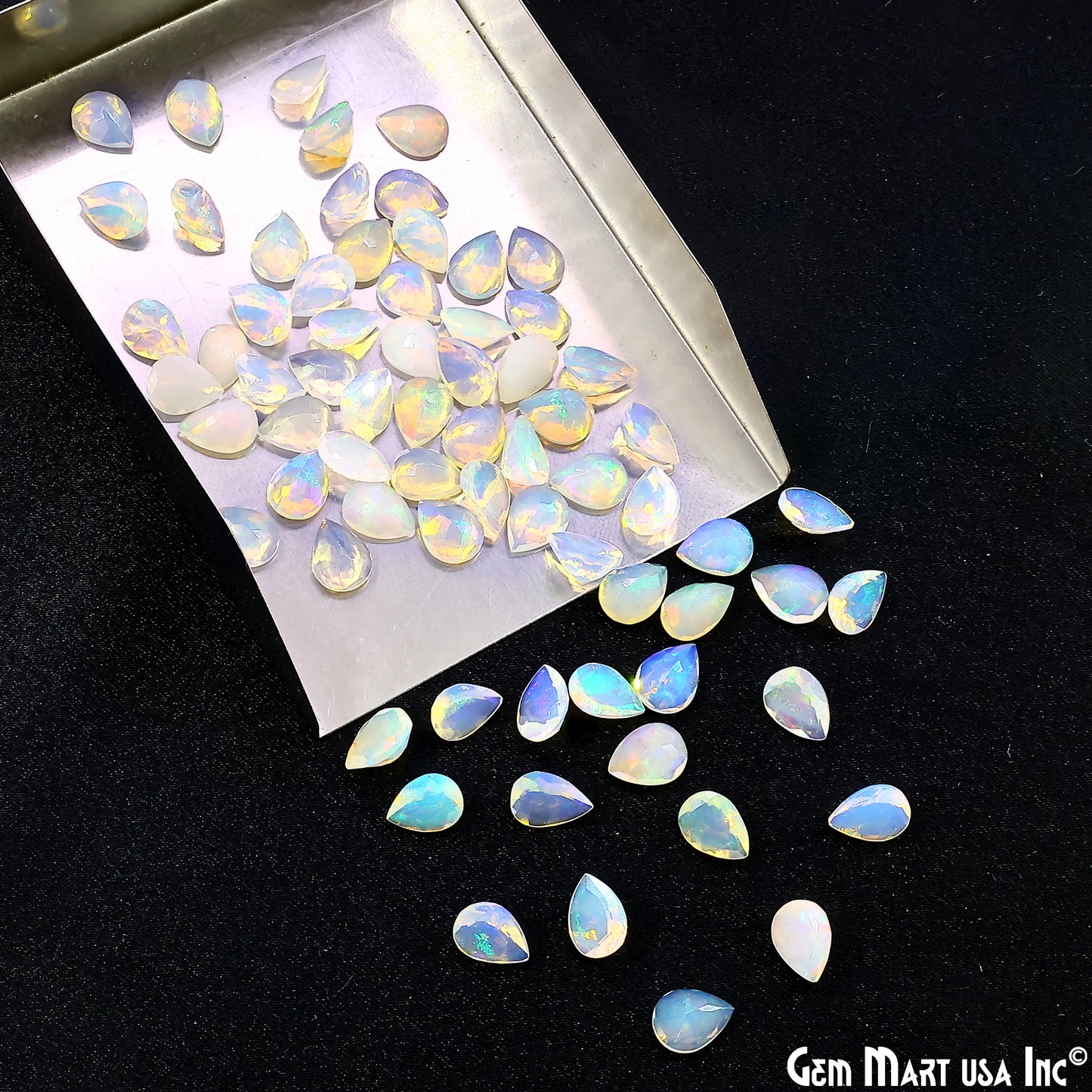 Ethiopian Opal Wholesale Gemstones, 100% Natural Precious Gems, Rainbow Cabochons Loose Gems, 6x8mm, Pears, 4PC