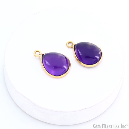 Amethyst Cabochon Pears 10x12mm Single Bail Gold Plated Twisted Design Bezel Connector