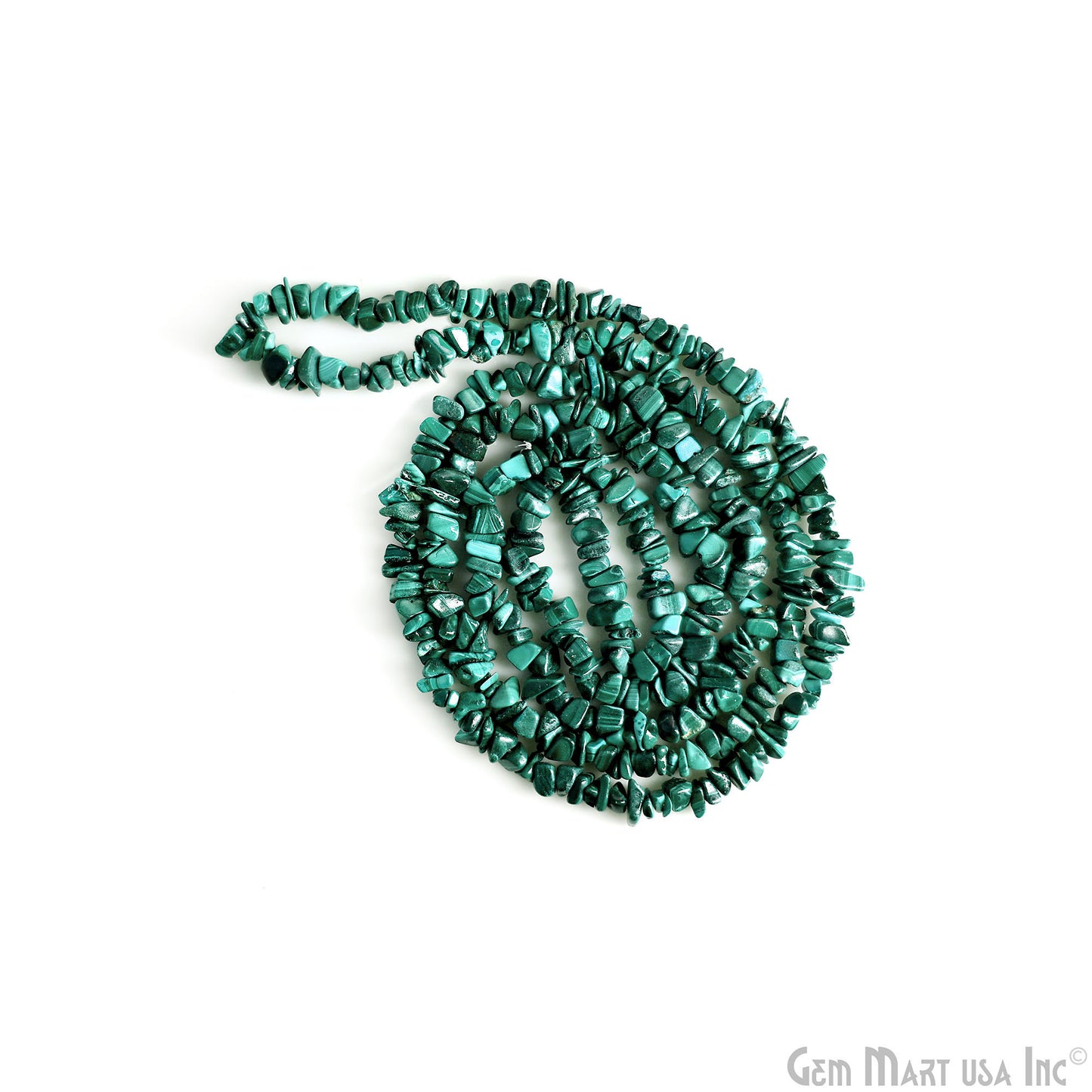 Malachite Chip Beads, 34 Inch, Natural Chip Strands, Drilled Strung Nugget Beads, 3-7mm, Polished, GemMartUSA (CHMC-70001)