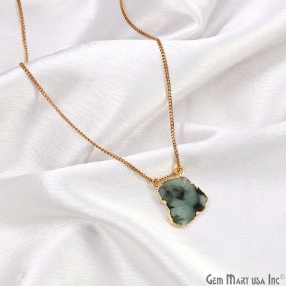 Emerald Free Form 20x17mm Electroplated Gemstone Double Bail Connector