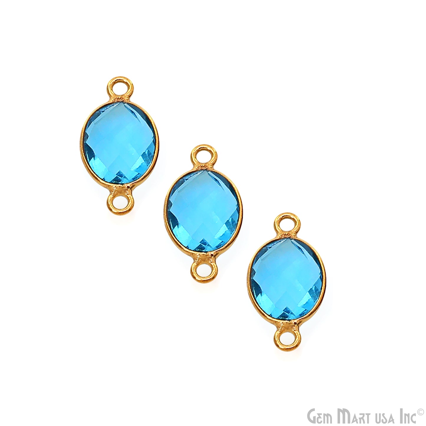 Blue Topaz Bezel Connector Oval Shape 24K Gold Plated Double Bail Connector