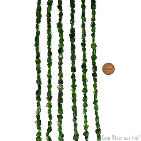 Chrome Diopside Rough Beads, 9 Inch Gemstone Strands, Drilled Strung Briolette Beads, Free Form, 7x5mm