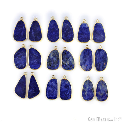 Sodalite Free Form Gold Plated Single Bail Bezel Smooth Slab Slice Thick Gemstone Connector 28x15mm 1 Pair