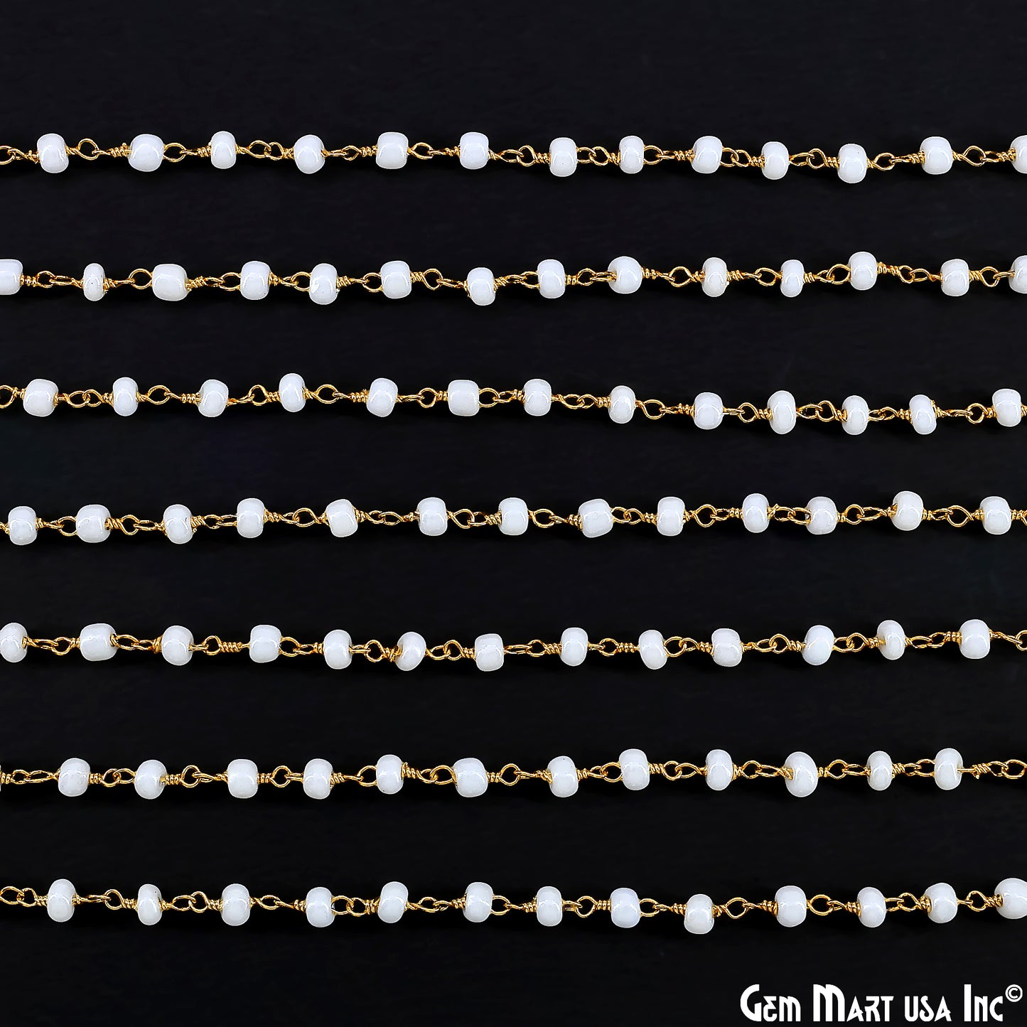 Pearl Cabochon Beads 4mm Gold Wire Wrapped Rosary Chain