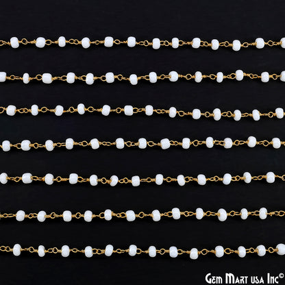 Pearl Cabochon Beads 4mm Gold Wire Wrapped Rosary Chain