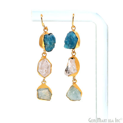Rough Gemstone Bezel Setting 54x8mm Gold Plated Long Dangle Earring Pair Connectors