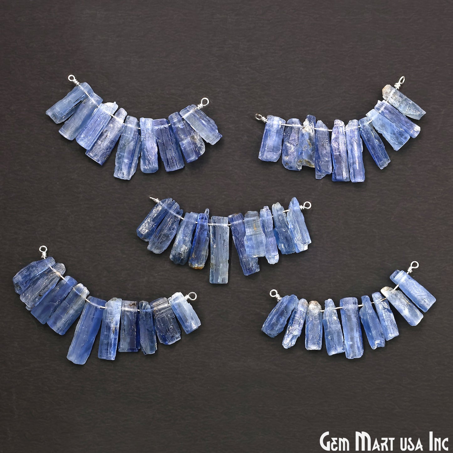 Uncut Gemstone Beads Bar Silver Plated Wire Wrapped Pendant 27x13mm