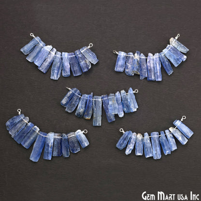 Uncut Gemstone Beads Bar Silver Plated Wire Wrapped Pendant 27x13mm