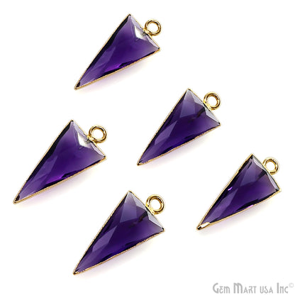 Amethyst Triangle 24x10mm Gold Electroplated Gemstone Connector