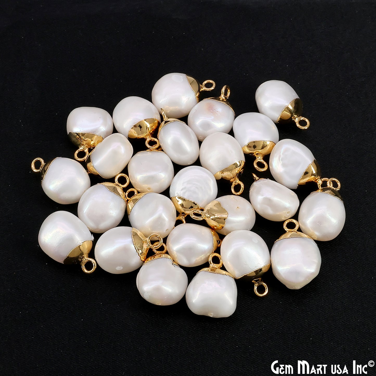 White Pearl Freeform Charm With Gold Electroplated Cap Single Bail Pendant