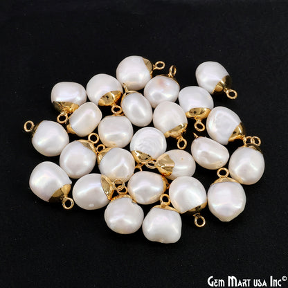 White Pearl Freeform Charm With Gold Electroplated Cap Single Bail Pendant