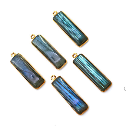 Labradorite Rectangle Gold Plated Cabochon Bar/Tag Pendant 29x7mm