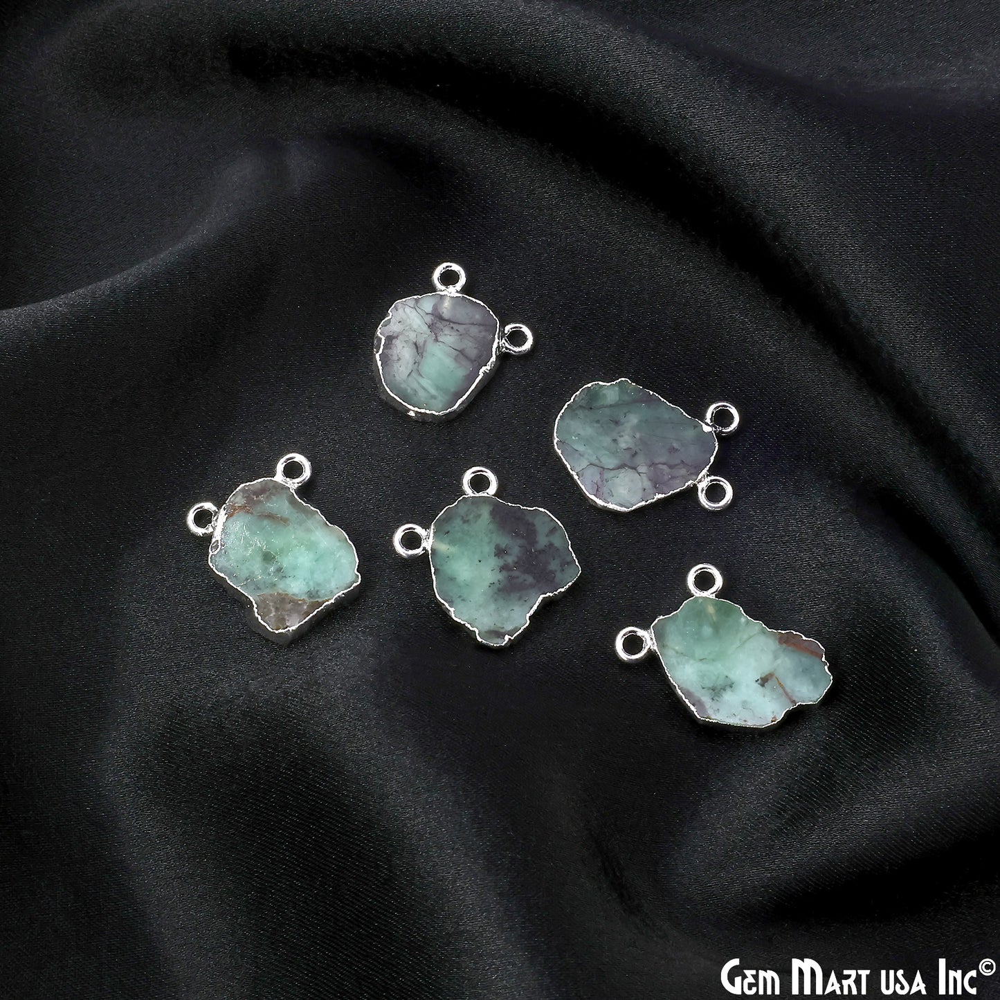 Emerald Free Form 17x13mm Electroplated Gemstone Cat Bail Connector