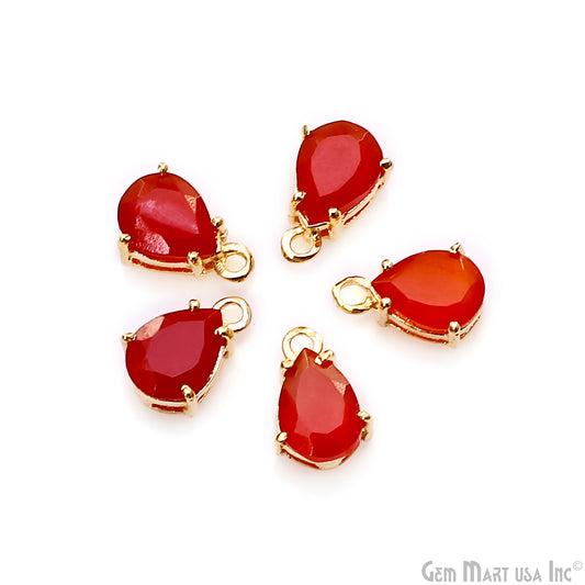 Carnelian 6x8mm Pears Gold Plated Prong Setting Gemstone Connector (Pick Bail)