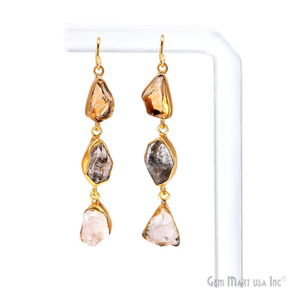 Rough Gemstone Bezel Setting 60x8mm Gold Plated Long Dangle Earring Pair Connectors