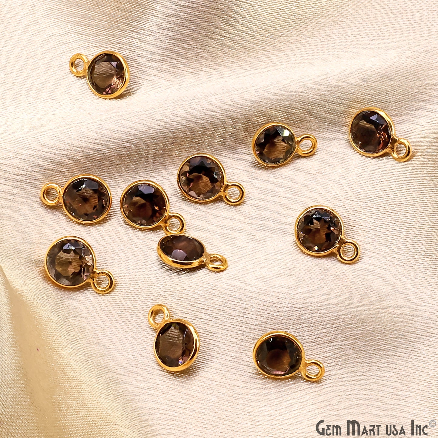 Round 6mm Brilliant Cut Gold Plated Bezel Single Bail Gemstone Connector