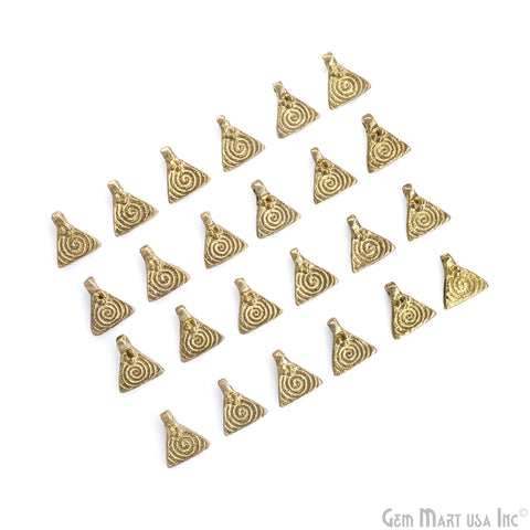Antique Brass Triangle Spiral Vintage Charms, Gold Plated Boho Tribal Jewelry Findings, Bulk Ethnic Charms lot for Macrame Making