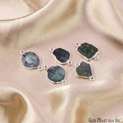 Emerald Free Form 23x13mm Electroplated Gemstone Double Bail Connector