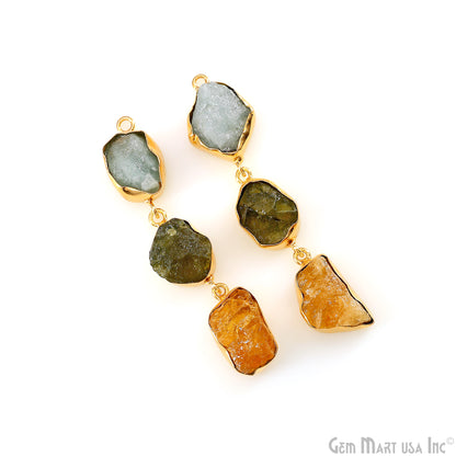 Rough Gemstone Bezel Setting 58x9mm Gold Plated Long Dangle Earring Pair Connectors