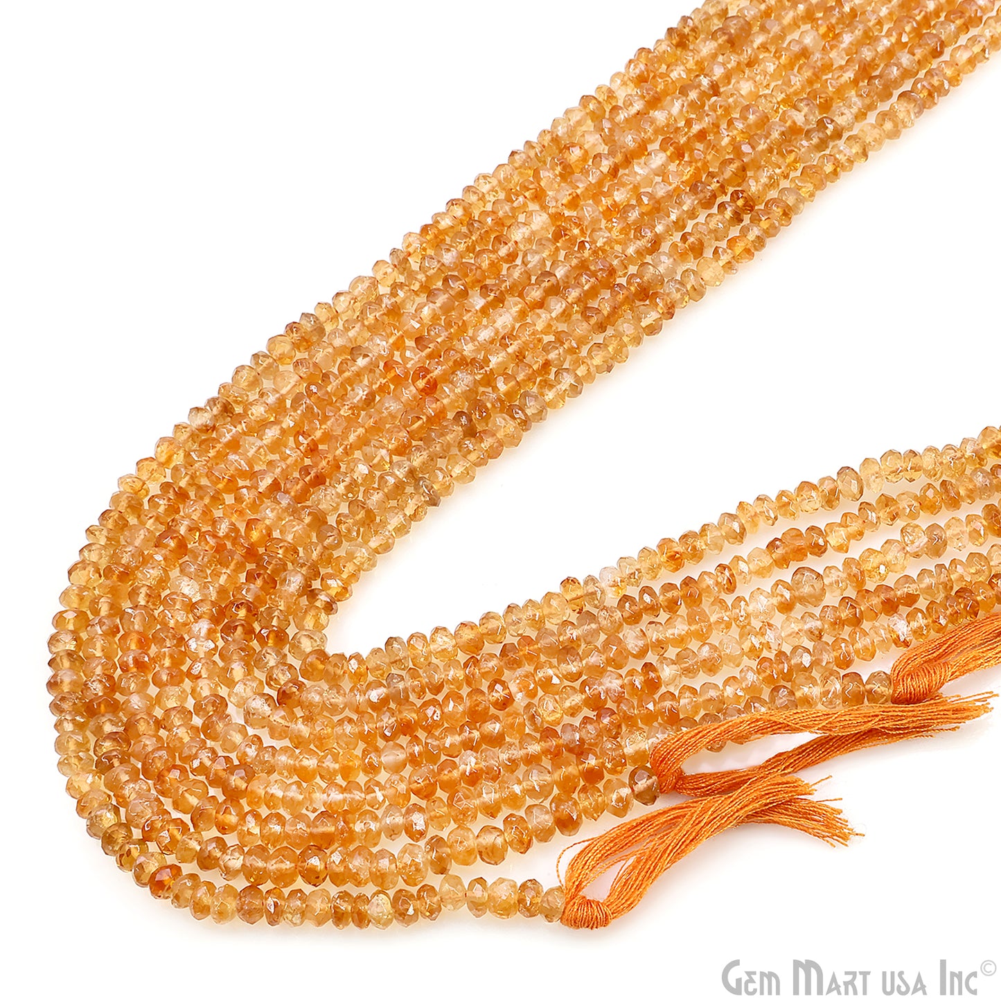 Citrine Faceted Round Drilled Beads 3-4mm Waist Beads, Rondelle Bead Strand 14 Inch