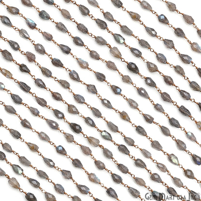 Labradorite 8x5mm Cone Shape Gold Wire Wrapped Rosary Chain