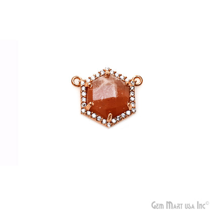 Sunstone Hexagon CZ Pave 18x15mm Hexagon Rose Gold Plated Prong Setting Gemstone Connector