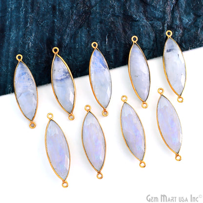 Rainbow Moonstone Marquise 38x11mm Gold Plated Double Bail Gemstone Connector