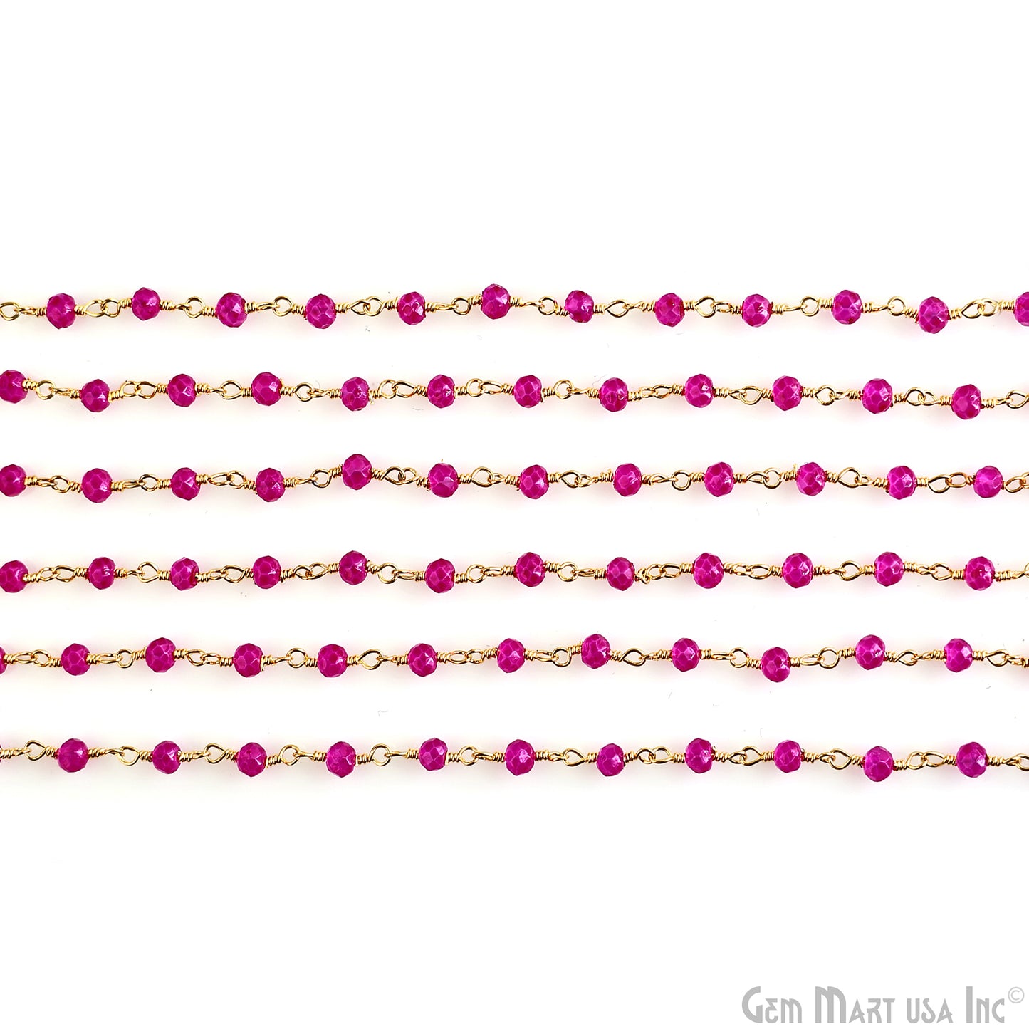 Hot Pink Jade Faceted Beads 3-3.5mm Gold Plated Wire Wrapped Rosary Chain