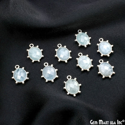 Aquamarine Oval 17x13mm Design Bezel Silver Plated Single Bail Gemstone Connector