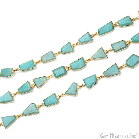 Amazonite 10-15mm Faceted Free Form Gold Bezel Connector Chain