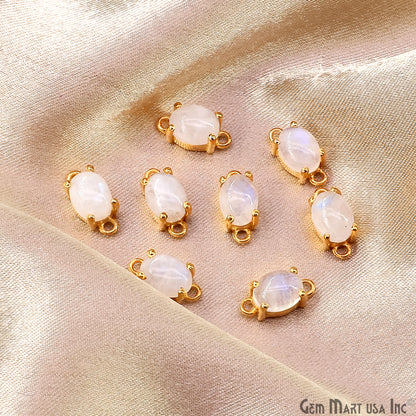 Rainbow Moonstone Cabochon Oval Prong Gold Plated Bail Connector