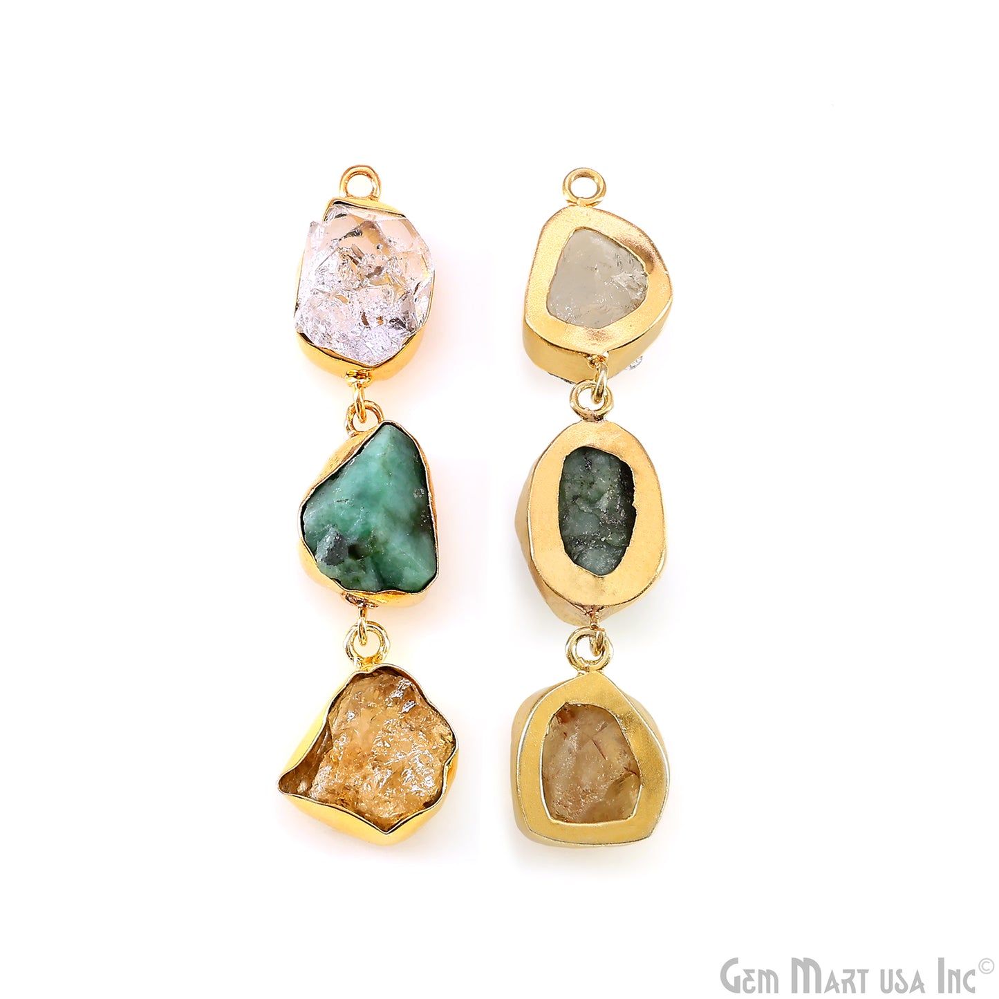 Rough Gemstone Bezel Setting 57x10mm Gold Plated Long Dangle Earring Pair Connectors