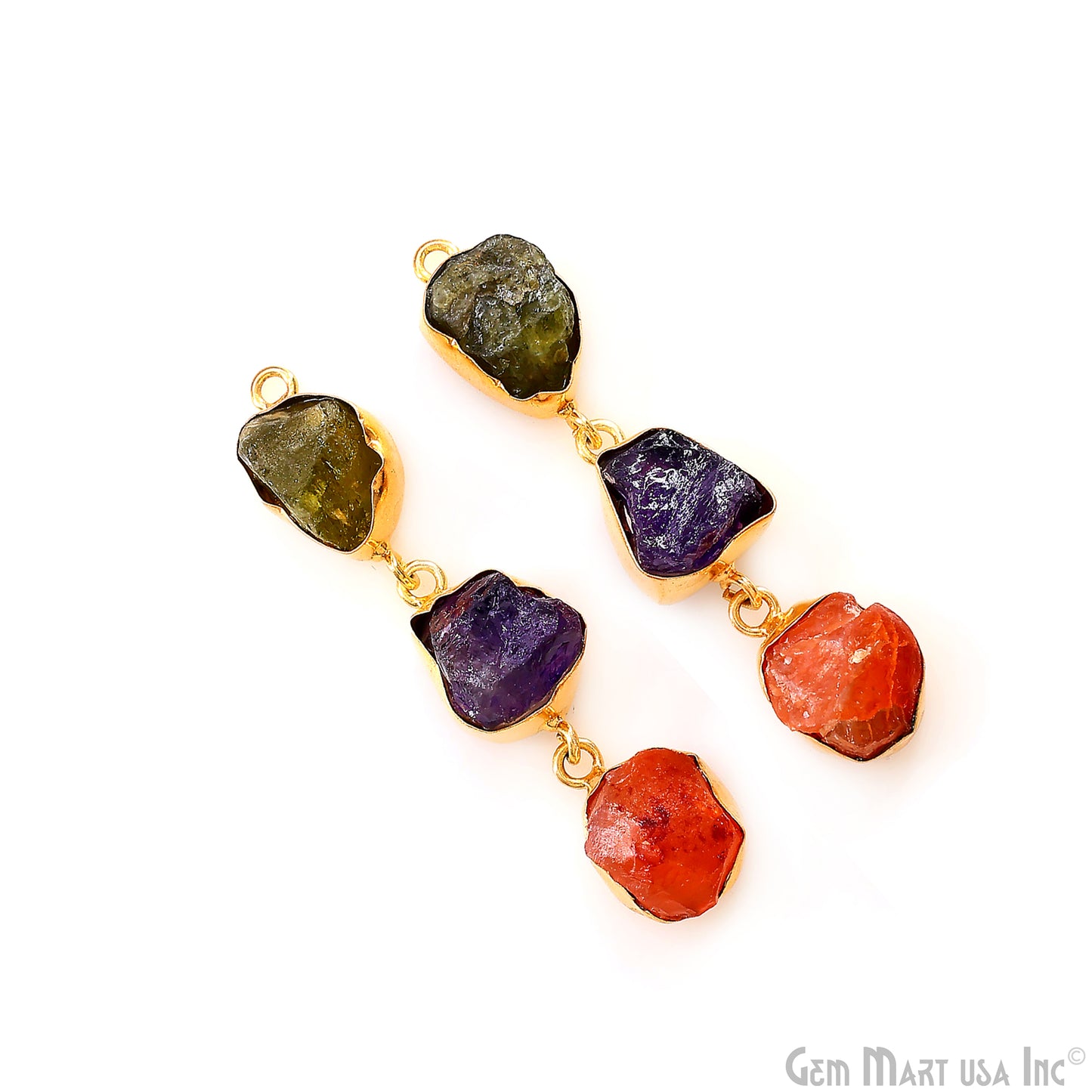 Rough Gemstone Bezel Setting 51x9mm Gold Plated Long Dangle Earring Pair Connectors