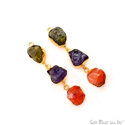 Rough Gemstone Bezel Setting 51x9mm Gold Plated Long Dangle Earring Pair Connectors