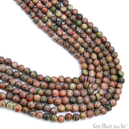Unakite Smooth Round Drilled Beads 5-7mm Waist Beads, Rondelle Bead Strand 13 Inch